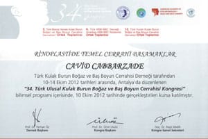 Rinoplastide Temel Cerrahi Basamaklar kursu — 34. Türk Ulusal KBB Kongresi, 10 Ekim 2012